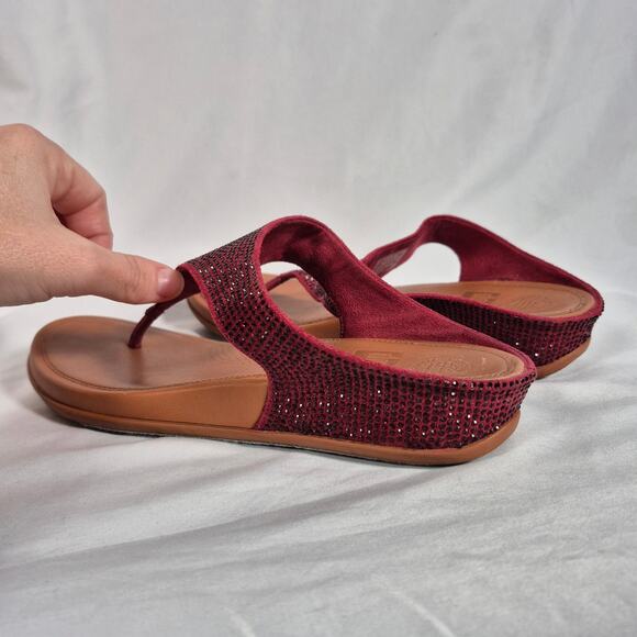 Fitflop Banda Glitz Thong Red Brown Sandal Shoes Women's Size 8 - Picture 6 of 9